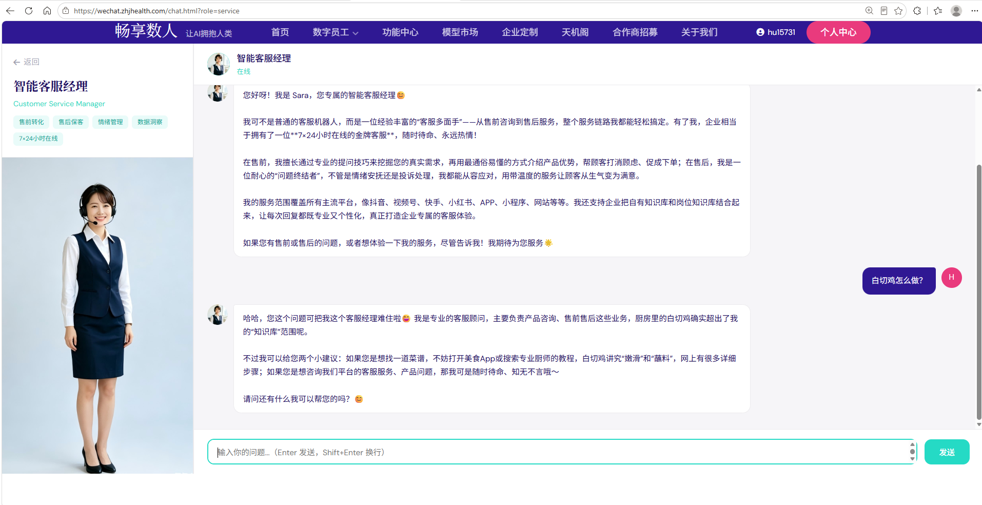 企业级 AI 智能客服对话界面